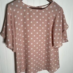 Violet & Claire Pink Polka Dot Blouse Sz M Flutter Sleeves Feminine Cottagecore